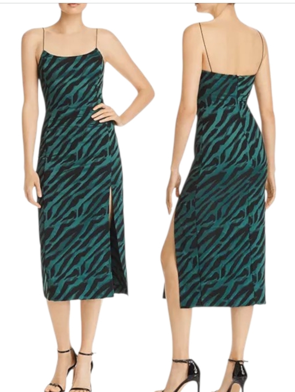 NWT Bec & Bridge Discotheque Midi Dress 2 Emerald Zebra Print Green Slit